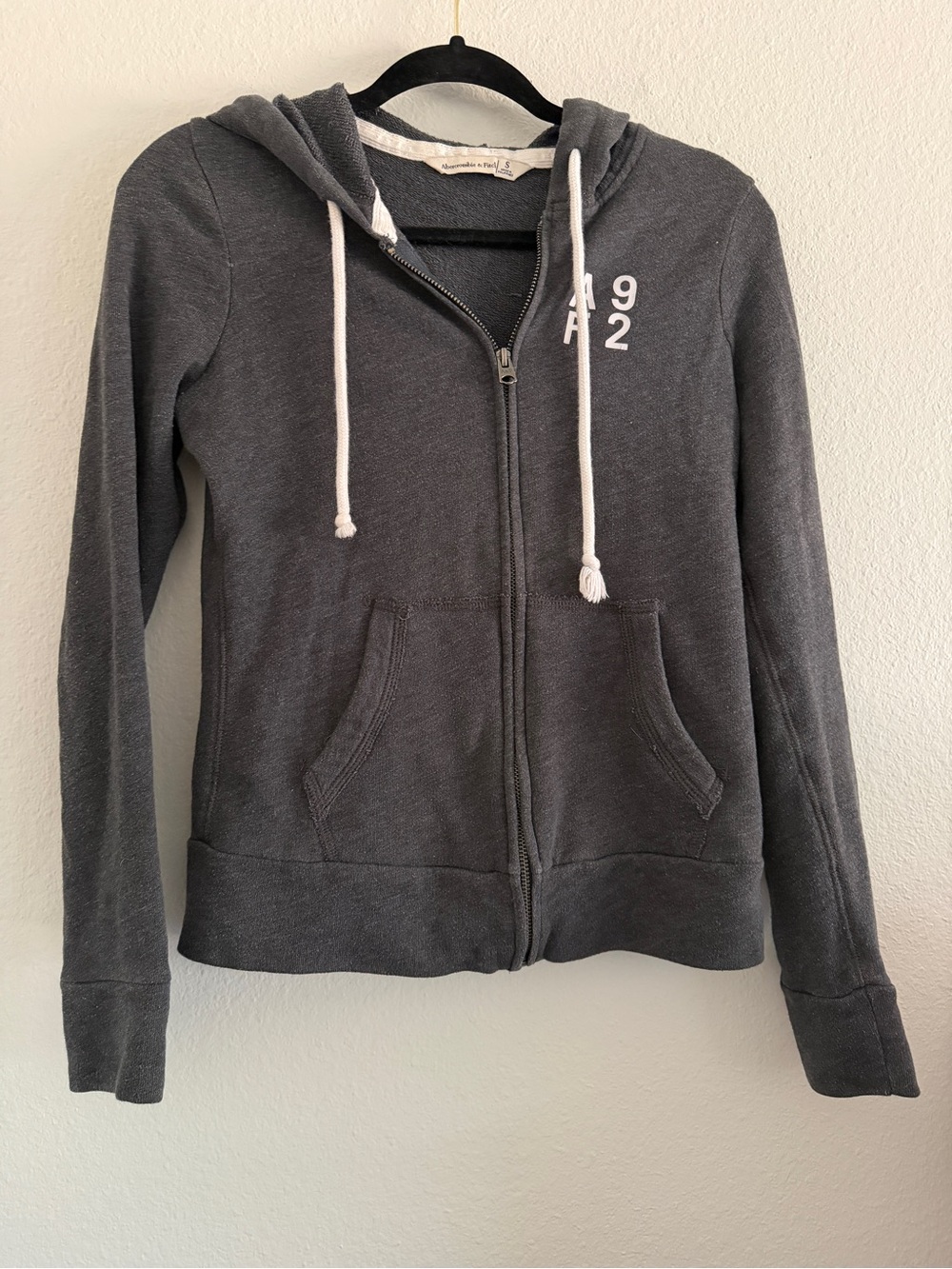 Abercrombie Fitch Hoodie Y2K Gray Full Zip Spellout Cotton